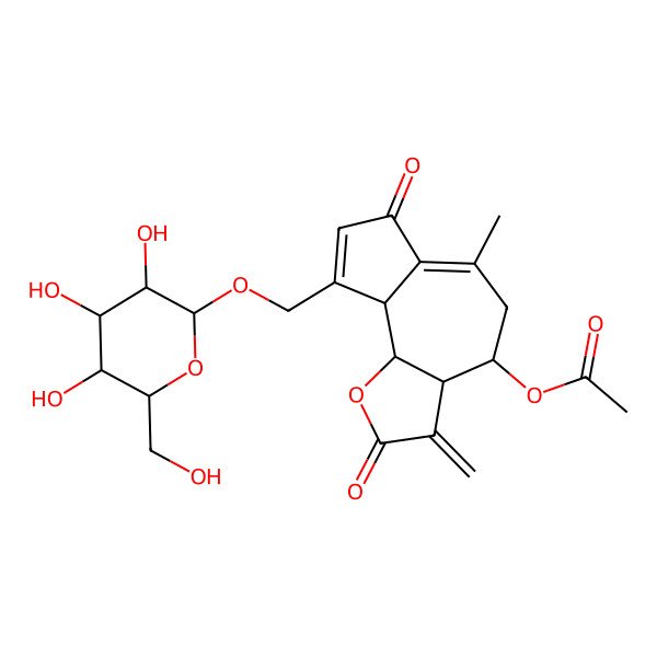2D Structure of [6-methyl-3-methylidene-2,7-dioxo-9-[[3,4,5-trihydroxy-6-(hydroxymethyl)oxan-2-yl]oxymethyl]-4,5,9a,9b-tetrahydro-3aH-azuleno[4,5-b]furan-4-yl] acetate