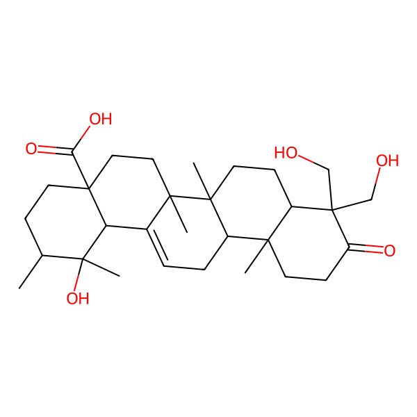 2D Structure of 1-hydroxy-9,9-bis(hydroxymethyl)-1,2,6a,6b,12a-pentamethyl-10-oxo-3,4,5,6,6a,7,8,8a,11,12,13,14b-dodecahydro-2H-picene-4a-carboxylic acid