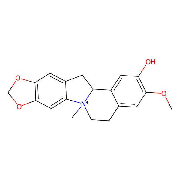 2D Structure of (12S)-16-methoxy-1-methyl-5,7-dioxa-1-azoniapentacyclo[10.8.0.02,10.04,8.013,18]icosa-2,4(8),9,13,15,17-hexaen-15-ol
