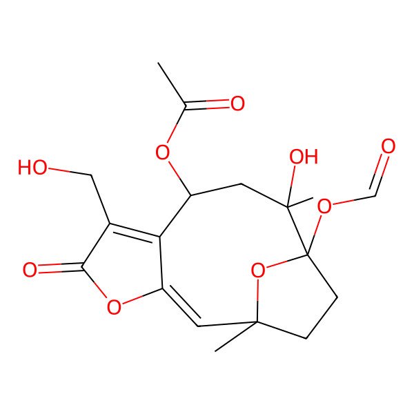 2D Structure of [11-Formyloxy-10-hydroxy-6-(hydroxymethyl)-1,10-dimethyl-5-oxo-4,14-dioxatricyclo[9.2.1.03,7]tetradeca-2,6-dien-8-yl] acetate