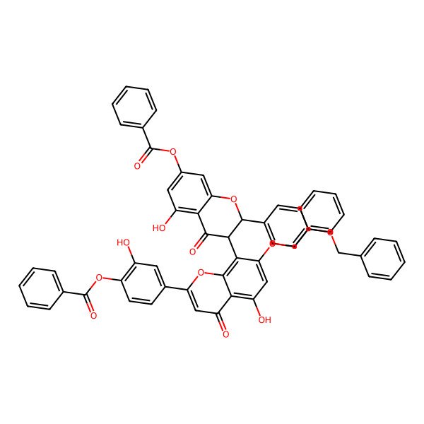 2D Structure of [4-[8-[(2R,3S)-7-benzoyloxy-5-hydroxy-4-oxo-2-(4-phenylmethoxyphenyl)-2,3-dihydrochromen-3-yl]-5-hydroxy-4-oxo-7-phenylmethoxychromen-2-yl]-2-hydroxyphenyl] benzoate