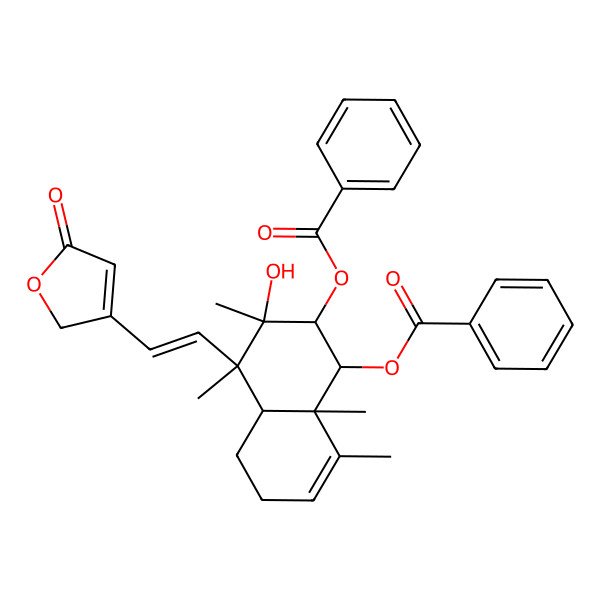 2D Structure of [(1R,2S,3R,4R,4aS,8aR)-2-benzoyloxy-3-hydroxy-3,4,8,8a-tetramethyl-4-[(E)-2-(5-oxo-2H-furan-3-yl)ethenyl]-2,4a,5,6-tetrahydro-1H-naphthalen-1-yl] benzoate