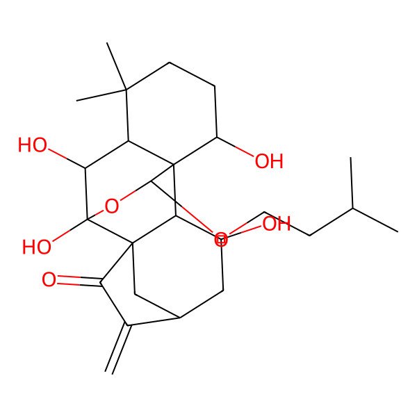 2D Structure of 3,9,10,15-Tetrahydroxy-12,12-dimethyl-16-(3-methylbutoxy)-6-methylidene-17-oxapentacyclo[7.6.2.15,8.01,11.02,8]octadecan-7-one