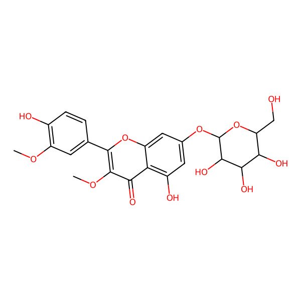 2D Structure of 5-Hydroxy-2-(4-hydroxy-3-methoxyphenyl)-3-methoxy-7-[3,4,5-trihydroxy-6-(hydroxymethyl)oxan-2-yl]oxychromen-4-one