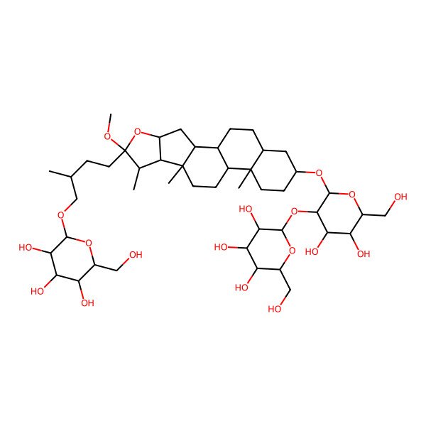 2D Structure of (2R,3R,4S,5S,6R)-2-[(2S)-4-[(1R,2S,4S,6S,7S,8R,9S,12S,13S,16S,18R)-16-[(2R,3R,4S,5R,6R)-4,5-dihydroxy-6-(hydroxymethyl)-3-[(2S,3R,4S,5S,6R)-3,4,5-trihydroxy-6-(hydroxymethyl)oxan-2-yl]oxyoxan-2-yl]oxy-6-methoxy-7,9,13-trimethyl-5-oxapentacyclo[10.8.0.02,9.04,8.013,18]icosan-6-yl]-2-methylbutoxy]-6-(hydroxymethyl)oxane-3,4,5-triol