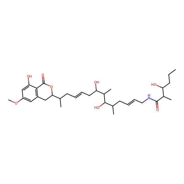 2D Structure of N-[6,8-dihydroxy-13-(8-hydroxy-6-methoxy-1-oxo-3,4-dihydroisochromen-3-yl)-5,7-dimethyltetradeca-2,10-dienyl]-3-hydroxy-2-methylhexanamide
