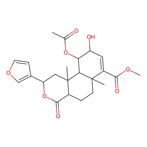 2D Structure of Methyl 10-acetyloxy-2-(furan-3-yl)-9-hydroxy-6a,10b-dimethyl-4-oxo-1,2,4a,5,6,9,10,10a-octahydrobenzo[f]isochromene-7-carboxylate