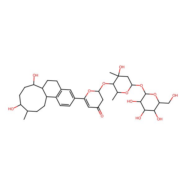 2D Structure of 6-[(11S,14R,15S)-11,14-dihydroxy-15-methyl-5-tricyclo[8.7.0.02,7]heptadeca-2(7),3,5-trienyl]-2-[(2S,3S,4S,6S)-4-hydroxy-2,4-dimethyl-6-[(2S,3R,4S,5S,6R)-3,4,5-trihydroxy-6-(hydroxymethyl)oxan-2-yl]oxyoxan-3-yl]oxy-2,3-dihydropyran-4-one