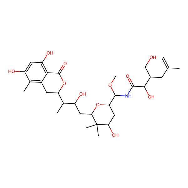 2D Structure of N-[[6-[3-(6,8-dihydroxy-5-methyl-1-oxo-3,4-dihydroisochromen-3-yl)-2-hydroxybutyl]-4-hydroxy-5,5-dimethyloxan-2-yl]-methoxymethyl]-2-hydroxy-3-(hydroxymethyl)-5-methylhex-5-enamide