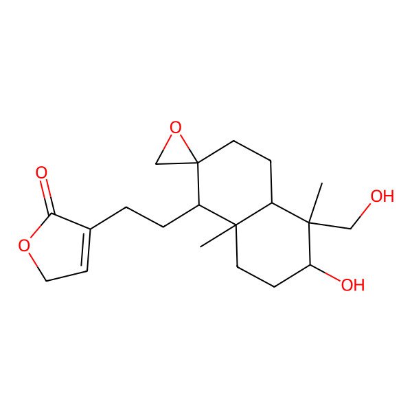 2D Structure of 4-[2-[6-hydroxy-5-(hydroxymethyl)-5,8a-dimethylspiro[3,4,4a,6,7,8-hexahydro-1H-naphthalene-2,2'-oxirane]-1-yl]ethyl]-2H-furan-5-one