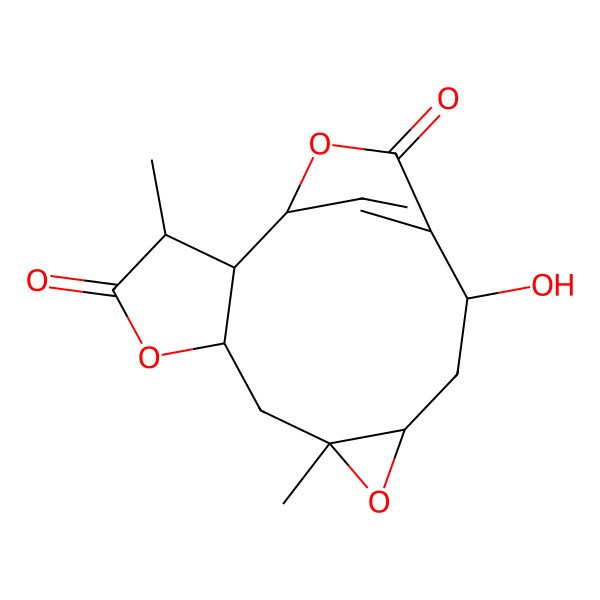 2D Structure of (1S,2S,3R,6S,8S,10R,12R)-12-hydroxy-3,8-dimethyl-5,9,15-trioxatetracyclo[11.2.1.02,6.08,10]hexadec-13(16)-ene-4,14-dione