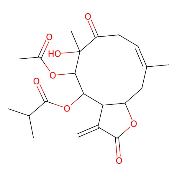 2D Structure of (5-Acetyloxy-6-hydroxy-6,10-dimethyl-3-methylidene-2,7-dioxo-3a,4,5,8,11,11a-hexahydrocyclodeca[b]furan-4-yl) 2-methylpropanoate