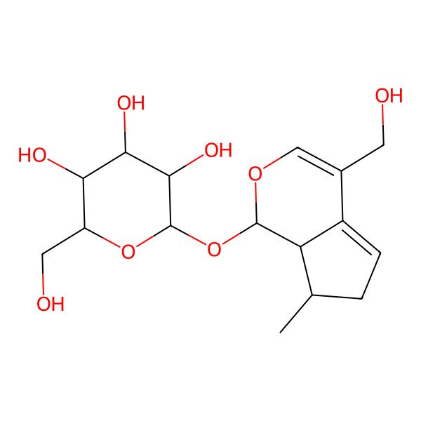 2D Structure of 2-(Hydroxymethyl)-6-[[4-(hydroxymethyl)-7-methyl-1,6,7,7a-tetrahydrocyclopenta[c]pyran-1-yl]oxy]oxane-3,4,5-triol