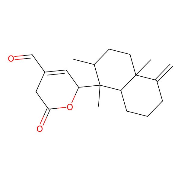 2D Structure of (2S)-2-[(1S,2R,4aR,8aS)-1,2,4a-trimethyl-5-methylidene-3,4,6,7,8,8a-hexahydro-2H-naphthalen-1-yl]-6-oxo-2,5-dihydropyran-4-carbaldehyde
