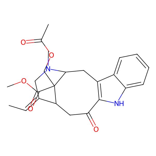2D Structure of Methyl 18-(acetyloxymethyl)-15-ethylidene-17-methyl-12-oxo-10,17-diazatetracyclo[12.3.1.03,11.04,9]octadeca-3(11),4,6,8-tetraene-18-carboxylate
