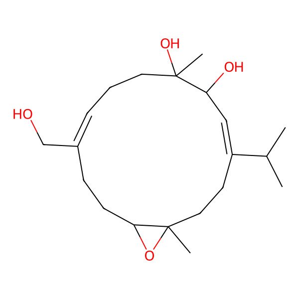 2D Structure of (1S,4E,6S,7R,10Z,14S)-11-(hydroxymethyl)-1,7-dimethyl-4-propan-2-yl-15-oxabicyclo[12.1.0]pentadeca-4,10-diene-6,7-diol