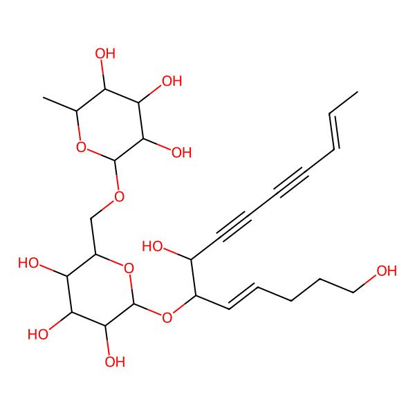 2D Structure of (3R,4R,5R,6S)-2-[[(2R,3R,4S,5R,6R)-6-[(4E,6S,7R,12E)-1,7-dihydroxytetradeca-4,12-dien-8,10-diyn-6-yl]oxy-3,4,5-trihydroxyoxan-2-yl]methoxy]-6-methyloxane-3,4,5-triol