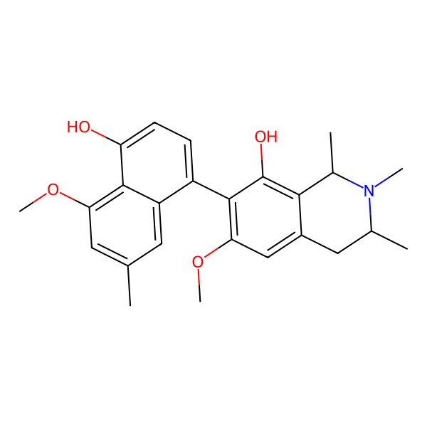 2D Structure of (1R,3R)-7-(4-hydroxy-5-methoxy-7-methylnaphthalen-1-yl)-6-methoxy-1,2,3-trimethyl-3,4-dihydro-1H-isoquinolin-8-ol