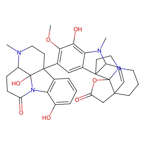 2D Structure of (1S,4R,12R,16S)-9-[(5R,9R,16R)-14,16-dihydroxy-6-methyl-2-oxo-1,6-diazatetracyclo[7.6.1.05,16.010,15]hexadeca-10(15),11,13-trien-9-yl]-7-hydroxy-8-methoxy-5-methyl-17-oxa-5,15-diazahexacyclo[13.4.3.01,16.04,12.06,11.012,16]docosa-2,6,8,10-tetraen-18-one
