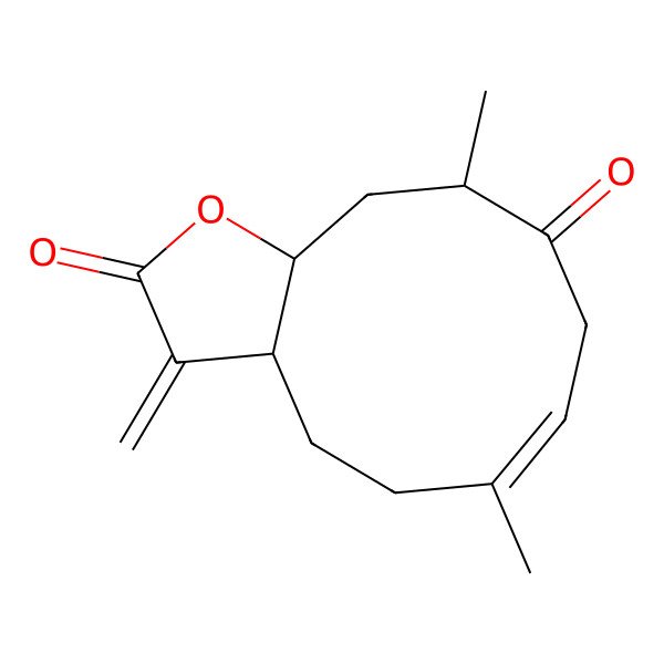 2D Structure of (3aR,6Z,10R,11aR)-6,10-dimethyl-3-methylidene-4,5,8,10,11,11a-hexahydro-3aH-cyclodeca[b]furan-2,9-dione