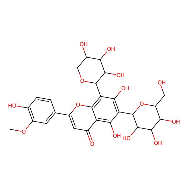 2D Structure of 5,7-dihydroxy-2-(4-hydroxy-3-methoxyphenyl)-6-[(2S,3R,4R,5S,6R)-3,4,5-trihydroxy-6-(hydroxymethyl)oxan-2-yl]-8-[(2S,3S,4R,5S)-3,4,5-trihydroxyoxan-2-yl]chromen-4-one