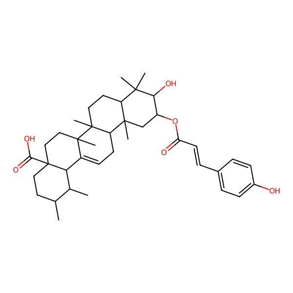2D Structure of 10-hydroxy-11-[3-(4-hydroxyphenyl)prop-2-enoyloxy]-1,2,6a,6b,9,9,12a-heptamethyl-2,3,4,5,6,6a,7,8,8a,10,11,12,13,14b-tetradecahydro-1H-picene-4a-carboxylic acid