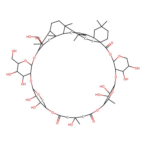 2D Structure of 7,8,18,28,29,35,55,56,57,58-Decahydroxy-30,54-bis(hydroxymethyl)-13,18,37,41,48,48,53,54-octamethyl-3,5,10,12,15,21,24,26,31,33-decaoxadecacyclo[39.9.3.211,14.222,25.134,38.01,46.04,9.027,32.037,42.045,53]octapentacont-44-ene-2,16,20-trione