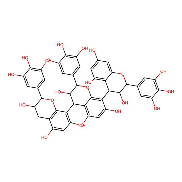 2D Structure of 2-(3,4,5-trihydroxyphenyl)-8-[3,5,7-trihydroxy-2-(3,4,5-trihydroxyphenyl)-3,4-dihydro-2H-chromen-4-yl]-4-[3,5,7-trihydroxy-2-(3,4,5-trihydroxyphenyl)-3,4-dihydro-2H-chromen-8-yl]-3,4-dihydro-2H-chromene-3,5,7-triol