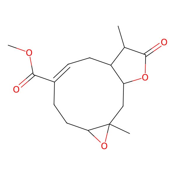 2D Structure of methyl (1S,3R,5R,8E,11R,12R)-3,12-dimethyl-13-oxo-4,14-dioxatricyclo[9.3.0.03,5]tetradec-8-ene-8-carboxylate