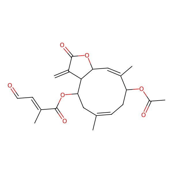 2D Structure of (9-Acetyloxy-6,10-dimethyl-3-methylidene-2-oxo-3a,4,5,8,9,11a-hexahydrocyclodeca[b]furan-4-yl) 2-methyl-4-oxobut-2-enoate