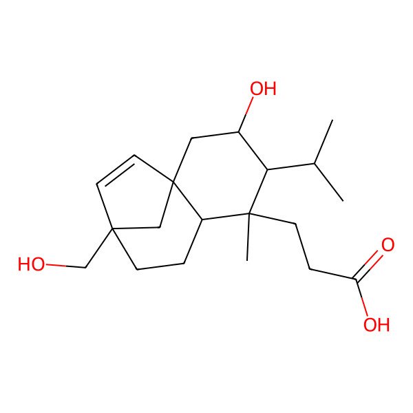 2D Structure of 3-[(1S,3R,4R,5S,6S,9R)-3-hydroxy-9-(hydroxymethyl)-5-methyl-4-propan-2-yl-5-tricyclo[7.2.1.01,6]dodec-10-enyl]propanoic acid