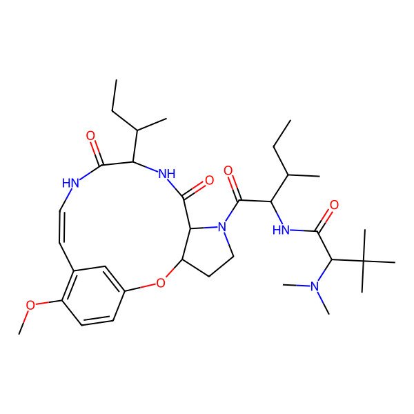 2D Structure of (2S)-N-[(2S,3S)-1-[(3S,7S,10R,13E)-10-[(2S)-butan-2-yl]-16-methoxy-8,11-dioxo-2-oxa-6,9,12-triazatricyclo[13.3.1.03,7]nonadeca-1(19),13,15,17-tetraen-6-yl]-3-methyl-1-oxopentan-2-yl]-2-(dimethylamino)-3,3-dimethylbutanamide