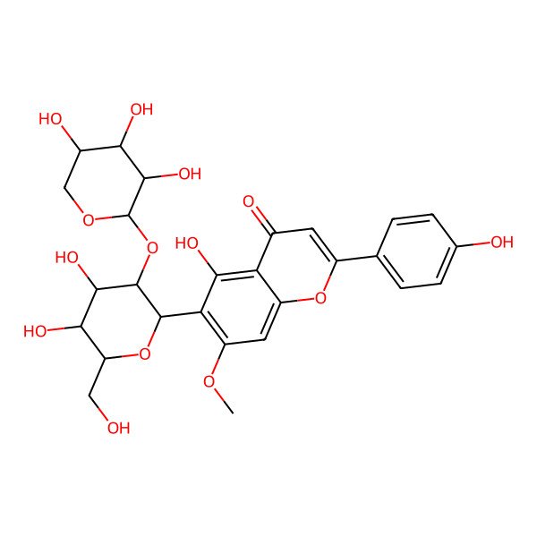 2D Structure of 6-[(2S,3S,4S,5S,6S)-4,5-dihydroxy-6-(hydroxymethyl)-3-[(2R,3R,4R,5S)-3,4,5-trihydroxyoxan-2-yl]oxyoxan-2-yl]-5-hydroxy-2-(4-hydroxyphenyl)-7-methoxychromen-4-one
