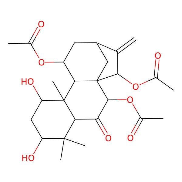 2D Structure of (2,15-Diacetyloxy-6,8-dihydroxy-5,5,9-trimethyl-14-methylidene-3-oxo-11-tetracyclo[11.2.1.01,10.04,9]hexadecanyl) acetate