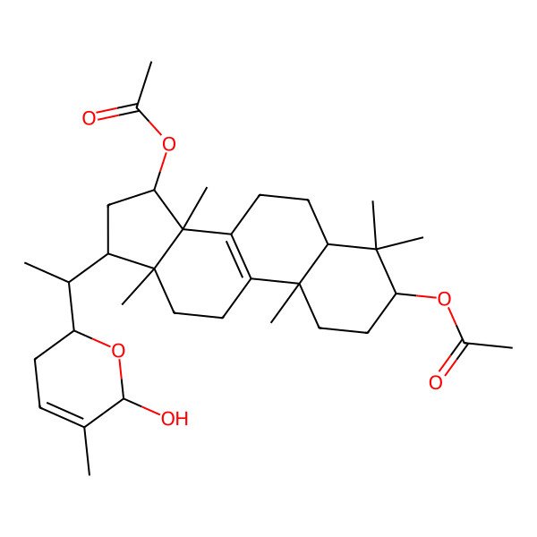 2D Structure of [15-acetyloxy-17-[1-(6-hydroxy-5-methyl-3,6-dihydro-2H-pyran-2-yl)ethyl]-4,4,10,13,14-pentamethyl-2,3,5,6,7,11,12,15,16,17-decahydro-1H-cyclopenta[a]phenanthren-3-yl] acetate