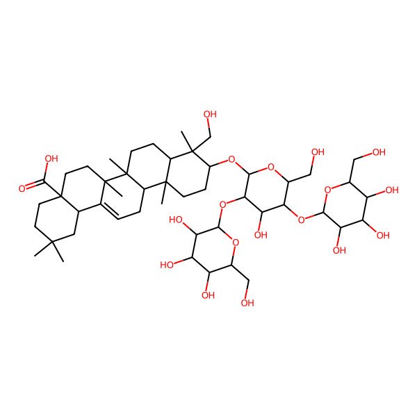 2D Structure of (4aS,6aR,6aS,6bR,8aR,9R,10S,12aR,14bS)-10-[(2R,3R,4S,5S,6R)-4-hydroxy-6-(hydroxymethyl)-3,5-bis[[(2S,3R,4S,5S,6R)-3,4,5-trihydroxy-6-(hydroxymethyl)oxan-2-yl]oxy]oxan-2-yl]oxy-9-(hydroxymethyl)-2,2,6a,6b,9,12a-hexamethyl-1,3,4,5,6,6a,7,8,8a,10,11,12,13,14b-tetradecahydropicene-4a-carboxylic acid
