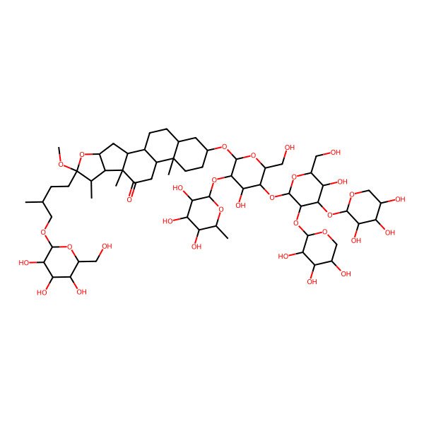 2D Structure of 16-[4-Hydroxy-5-[5-hydroxy-6-(hydroxymethyl)-3,4-bis[(3,4,5-trihydroxyoxan-2-yl)oxy]oxan-2-yl]oxy-6-(hydroxymethyl)-3-(3,4,5-trihydroxy-6-methyloxan-2-yl)oxyoxan-2-yl]oxy-6-methoxy-7,9,13-trimethyl-6-[3-methyl-4-[3,4,5-trihydroxy-6-(hydroxymethyl)oxan-2-yl]oxybutyl]-5-oxapentacyclo[10.8.0.02,9.04,8.013,18]icosan-10-one