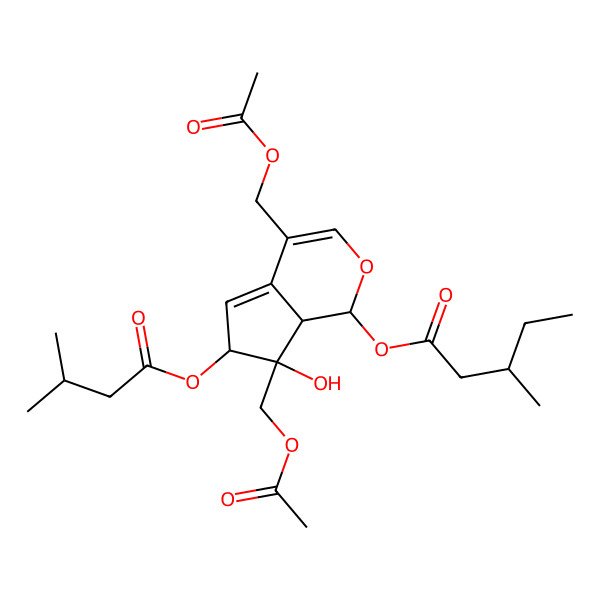 2D Structure of [4,7-bis(acetyloxymethyl)-7-hydroxy-6-(3-methylbutanoyloxy)-6,7a-dihydro-1H-cyclopenta[c]pyran-1-yl] 3-methylpentanoate
