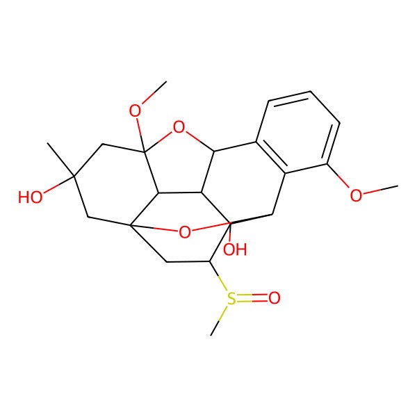 2D Structure of 5,13-Dimethoxy-3-methyl-17-methylsulfinyl-19,20-dioxahexacyclo[13.3.1.15,8.01,6.07,16.09,14]icosa-9(14),10,12-triene-3,16-diol