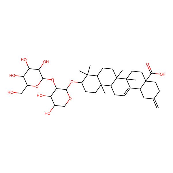 2D Structure of 10-[4,5-Dihydroxy-3-[3,4,5-trihydroxy-6-(hydroxymethyl)oxan-2-yl]oxyoxan-2-yl]oxy-6a,6b,9,9,12a-pentamethyl-2-methylidene-1,3,4,5,6,6a,7,8,8a,10,11,12,13,14b-tetradecahydropicene-4a-carboxylic acid