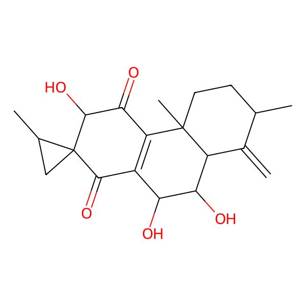 2D Structure of 3,9,10-trihydroxy-2',4b,7-trimethyl-8-methylidenespiro[5,6,7,8a,9,10-hexahydro-3H-phenanthrene-2,1'-cyclopropane]-1,4-dione