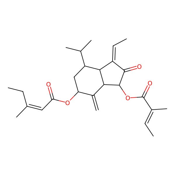2D Structure of [1-Ethylidene-3-(2-methylbut-2-enoyloxy)-4-methylidene-2-oxo-7-propan-2-yl-3,3a,5,6,7,7a-hexahydroinden-5-yl] 3-methylpent-2-enoate