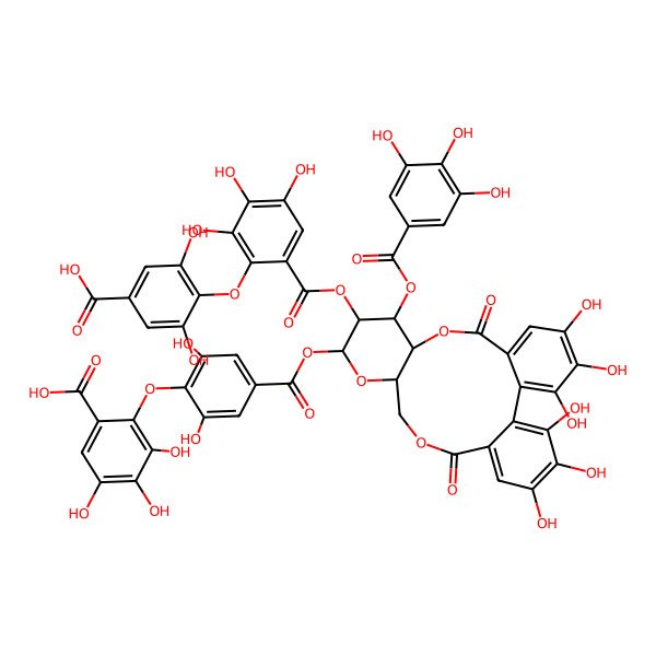 2D Structure of 2-[4-[[(10R,12S,13S)-12-[2-(4-carboxy-2,6-dihydroxyphenoxy)-3,4,5-trihydroxybenzoyl]oxy-3,4,5,21,22,23-hexahydroxy-8,18-dioxo-11-(3,4,5-trihydroxybenzoyl)oxy-9,14,17-trioxatetracyclo[17.4.0.02,7.010,15]tricosa-1(23),2,4,6,19,21-hexaen-13-yl]oxycarbonyl]-2,6-dihydroxyphenoxy]-3,4,5-trihydroxybenzoic acid