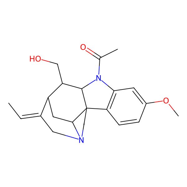 2D Structure of 1-[(1R,9S,10R,11R,12E,17S)-12-ethylidene-10-(hydroxymethyl)-5-methoxy-8,14-diazapentacyclo[9.5.2.01,9.02,7.014,17]octadeca-2(7),3,5-trien-8-yl]ethanone