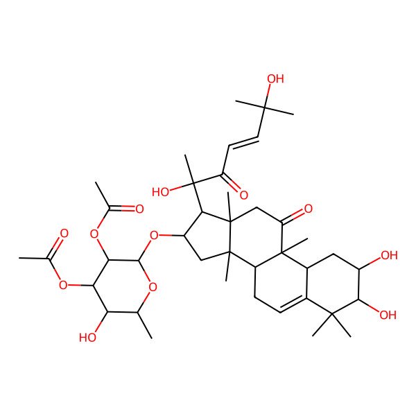 2D Structure of [3-Acetyloxy-2-[[17-(2,6-dihydroxy-6-methyl-3-oxohept-4-en-2-yl)-2,3-dihydroxy-4,4,9,13,14-pentamethyl-11-oxo-1,2,3,7,8,10,12,15,16,17-decahydrocyclopenta[a]phenanthren-16-yl]oxy]-5-hydroxy-6-methyloxan-4-yl] acetate