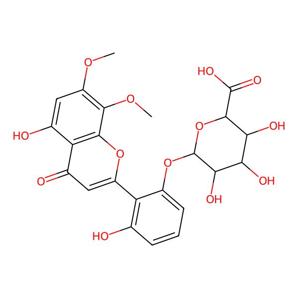 2D Structure of (2S,3S,4S,5R,6S)-3,4,5-trihydroxy-6-[3-hydroxy-2-(5-hydroxy-7,8-dimethoxy-4-oxochromen-2-yl)phenoxy]oxane-2-carboxylic acid
