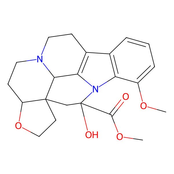 2D Structure of methyl (1S,3S,17S,21S)-3-hydroxy-6-methoxy-18-oxa-4,14-diazahexacyclo[9.9.2.01,17.04,22.05,10.014,21]docosa-5(10),6,8,11(22)-tetraene-3-carboxylate