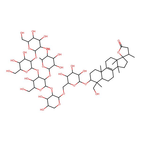 2D Structure of 3-[6-[[3-[4-[4,5-Dihydroxy-6-(hydroxymethyl)-3-[3,4,5-trihydroxy-6-(hydroxymethyl)oxan-2-yl]oxyoxan-2-yl]oxy-5-hydroxy-6-(hydroxymethyl)-3-(3,4,5-trihydroxy-6-methyloxan-2-yl)oxyoxan-2-yl]oxy-4,5-dihydroxyoxan-2-yl]oxymethyl]-3,4,5-trihydroxyoxan-2-yl]oxy-4-(hydroxymethyl)-4,4',10,13,14-pentamethylspiro[1,2,3,5,6,7,11,12,15,16-decahydrocyclopenta[a]phenanthrene-17,5'-oxolane]-2'-one