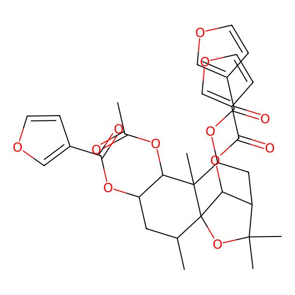 2D Structure of [5-Acetyloxy-7,12-bis(furan-3-carbonyloxy)-2,6,10,10-tetramethyl-11-oxatricyclo[7.2.1.01,6]dodecan-4-yl] furan-3-carboxylate