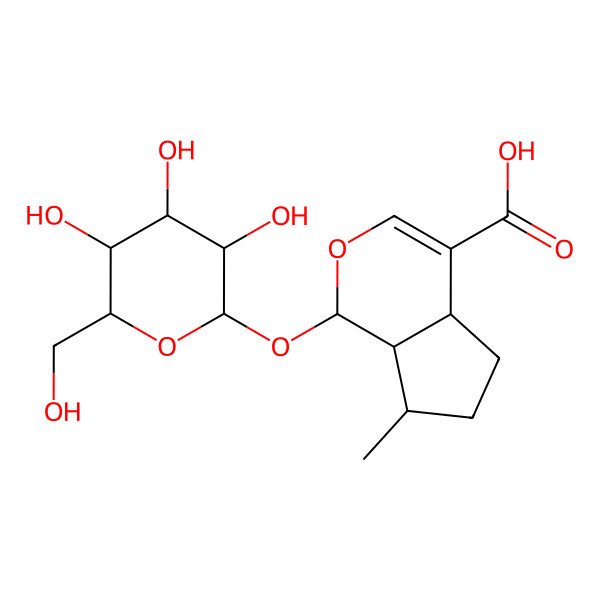 2D Structure of (1R,4aR,7S,7aS)-7-methyl-1-[(2R,3S,4S,5S,6R)-3,4,5-trihydroxy-6-(hydroxymethyl)oxan-2-yl]oxy-1,4a,5,6,7,7a-hexahydrocyclopenta[c]pyran-4-carboxylic acid